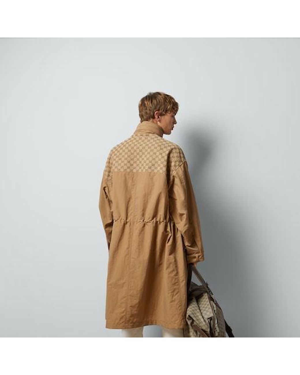 Gucci Natural Hooded Pattern-Detail Coat for men