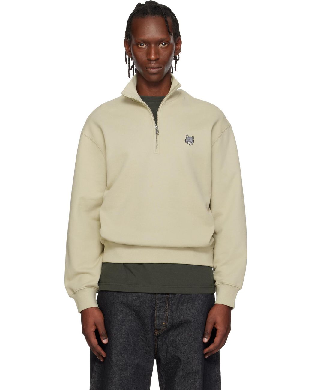 Maison Kitsuné Natural Maison Kitsuné Fox Head Half-Zip Sweatshirt for men