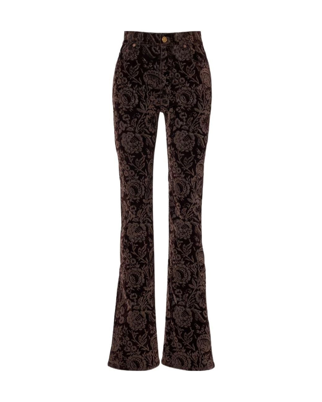 Chloé Black Floral High-Rise Velvet Straight Pants