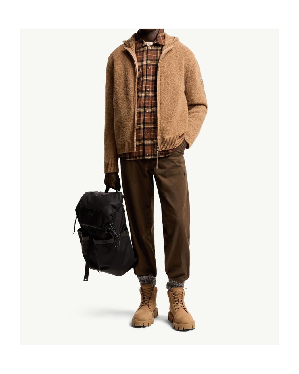 Moncler Brown Zip-Up Hooded Cardigan for men