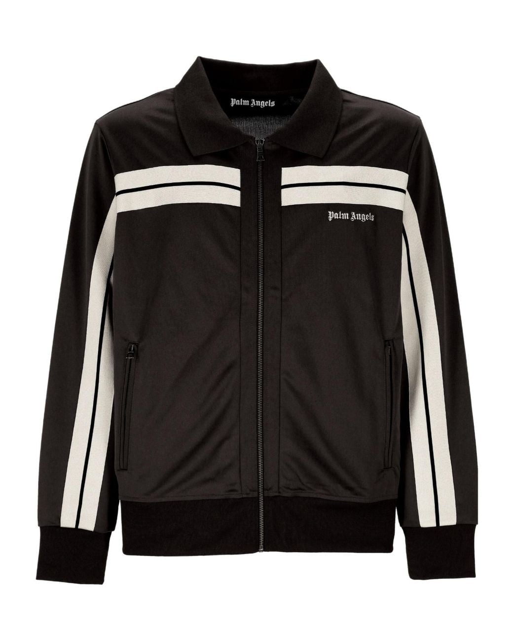 Palm Angels Black Logo Embroidered Zipped Jacket for men