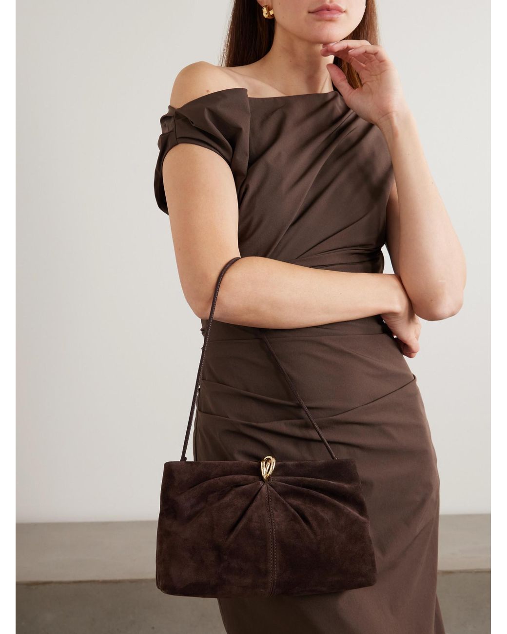 Loeffler Randall Brown Gathered Suede Clutch