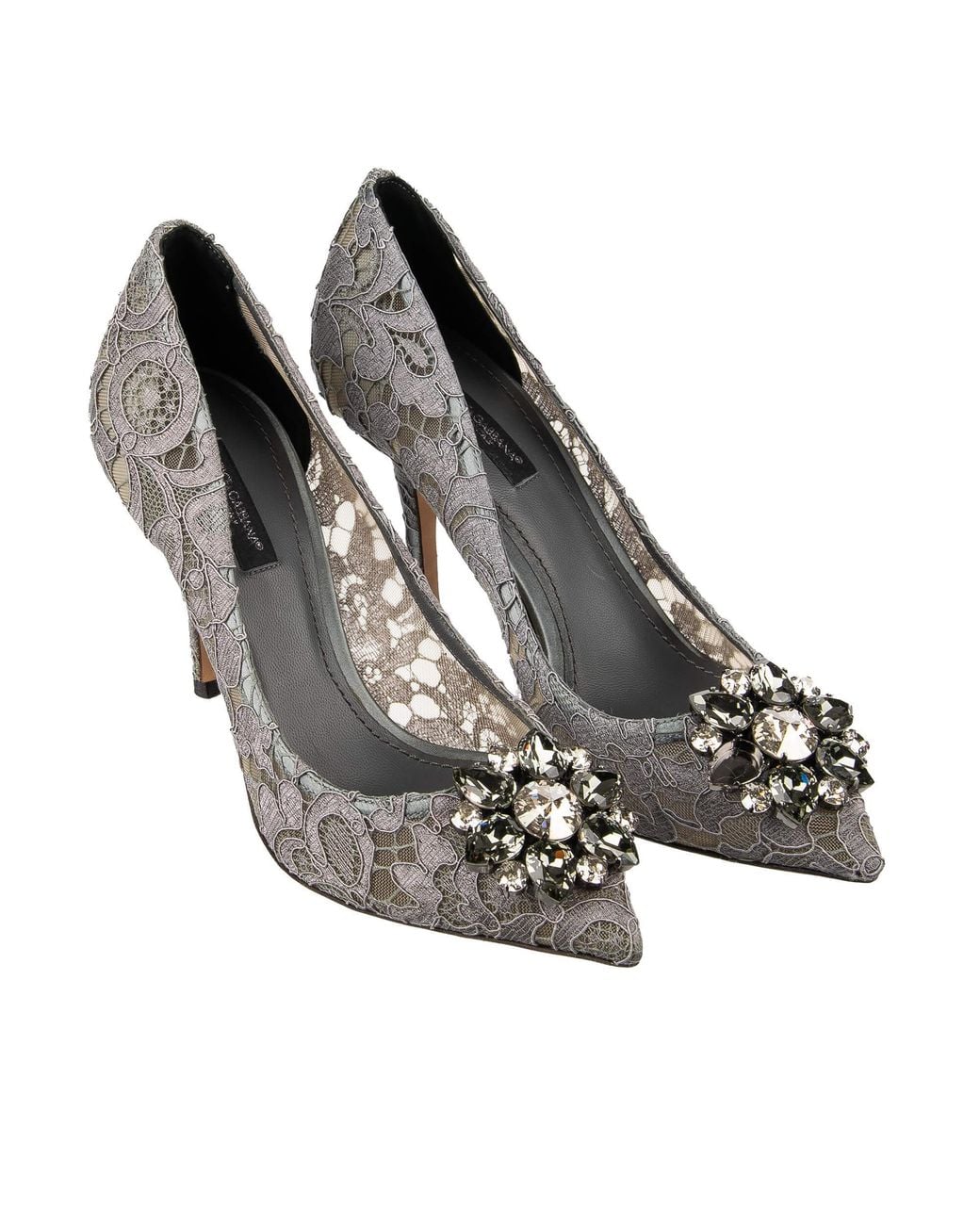 Dolce & Gabbana Gray Taormina Lace Crystal 90Mm Pumps