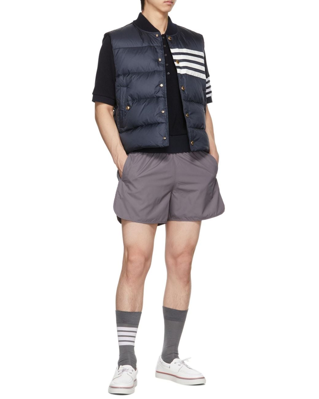 Thom Browne Blue Bar Down Gilet for men