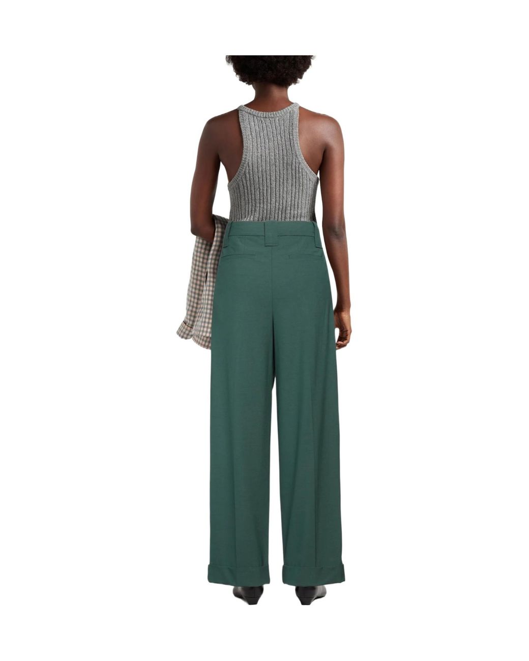 Ganni Green Loose Straight-Leg Pants