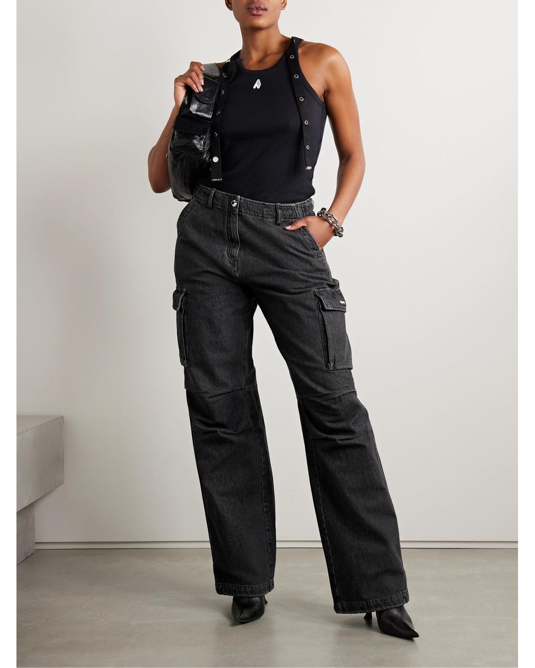 Coperni Black High-Rise Wide-Leg Cargo Jeans