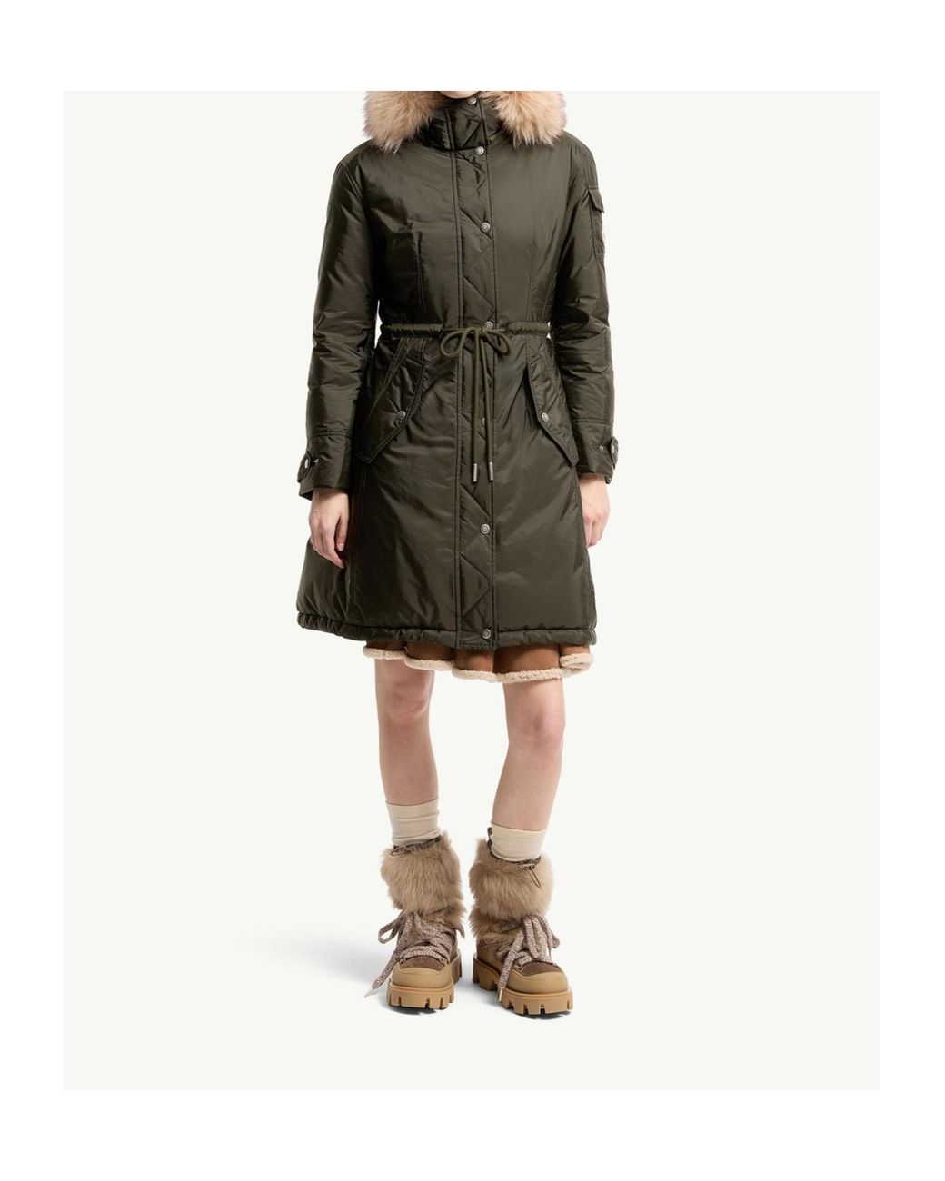 Moncler Green Moustique Fur-Trim Down Jacket