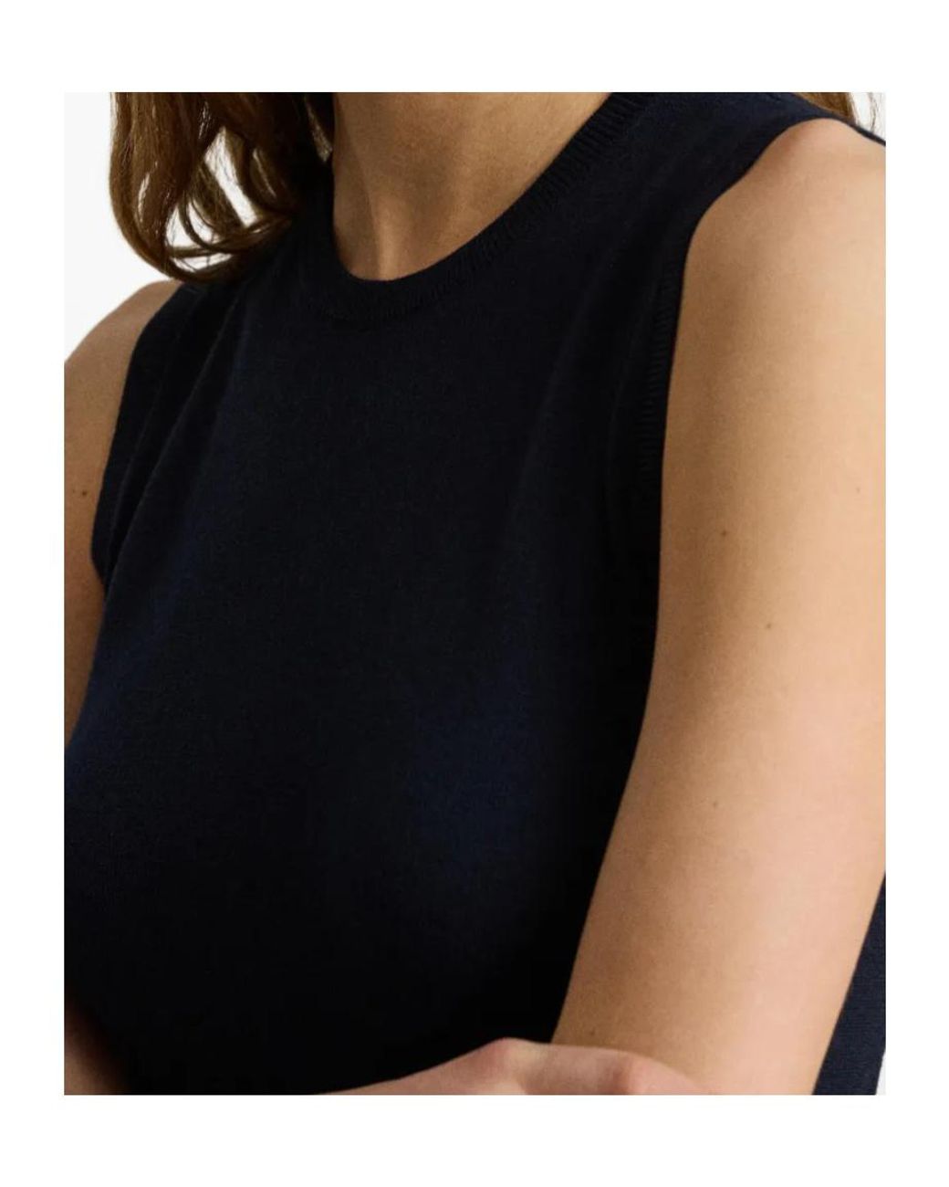 Ralph Lauren Blue Sleeveless Ribbed-Trim Top