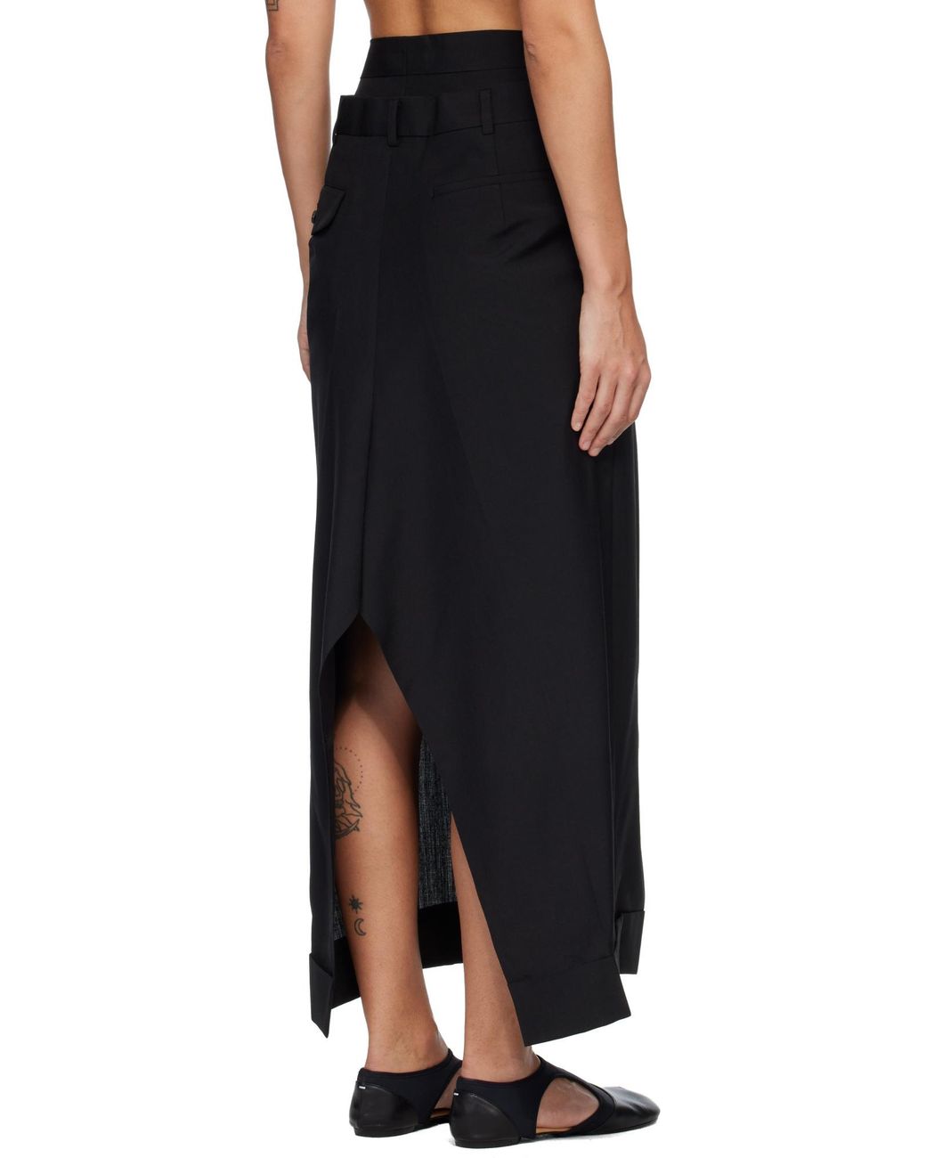 Junya Watanabe Black Double-Layered Belted Midi Skirt