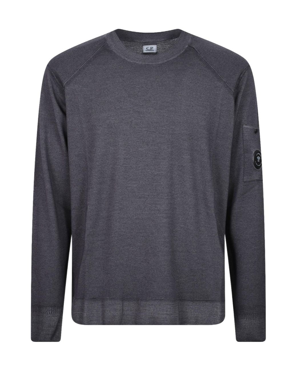 C P Company Gray Lens-Detail Raglan-Sleeve Sweater for men