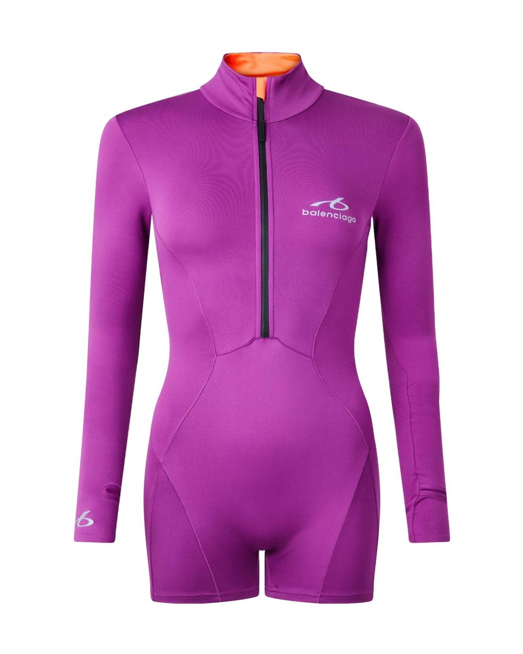 Balenciaga Purple Long-Sleeve Short Unitard Bodysuit
