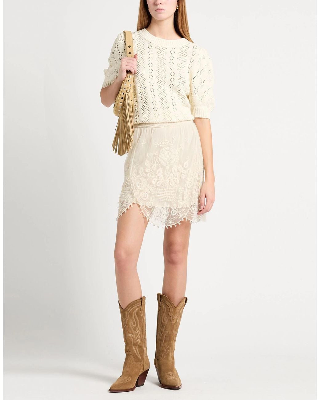 Isabel Marant White Solid Paneled Ruffled Flared Skirt