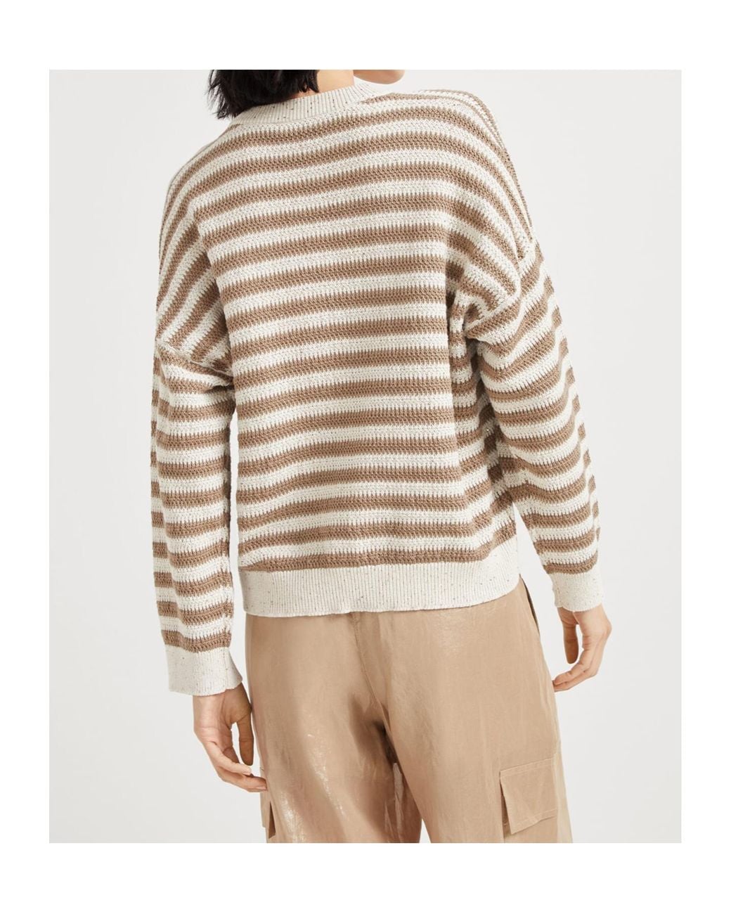 Brunello Cucinelli White Dazzling Striped Sweater
