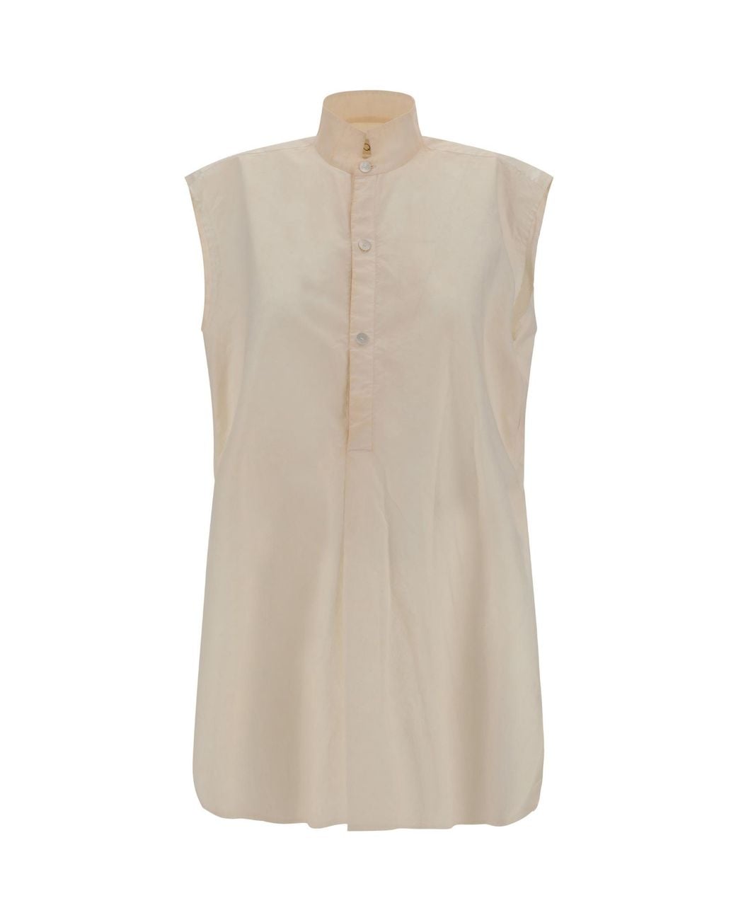Quira Natural Mandarin Collar Sleeveless Top