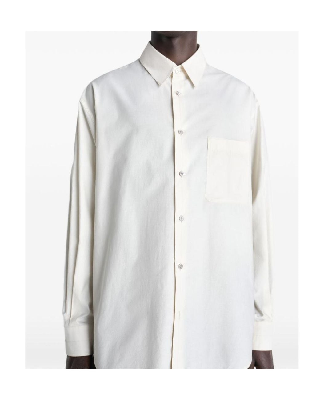 Lemaire White Long-Sleeved Curved Hem Regular Shirt for men
