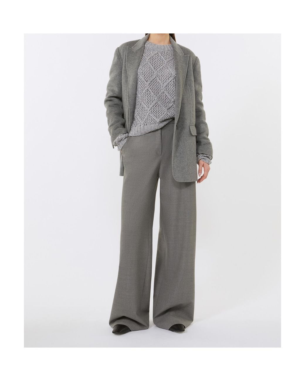 Max Mara Gray Wool And Silk Double-Cloth Blazer