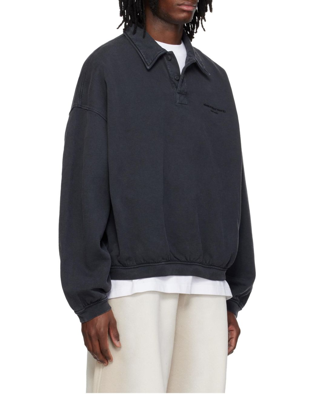 Alexander Wang Black Button Detailed Long-Sleeved Polo Shirt for men