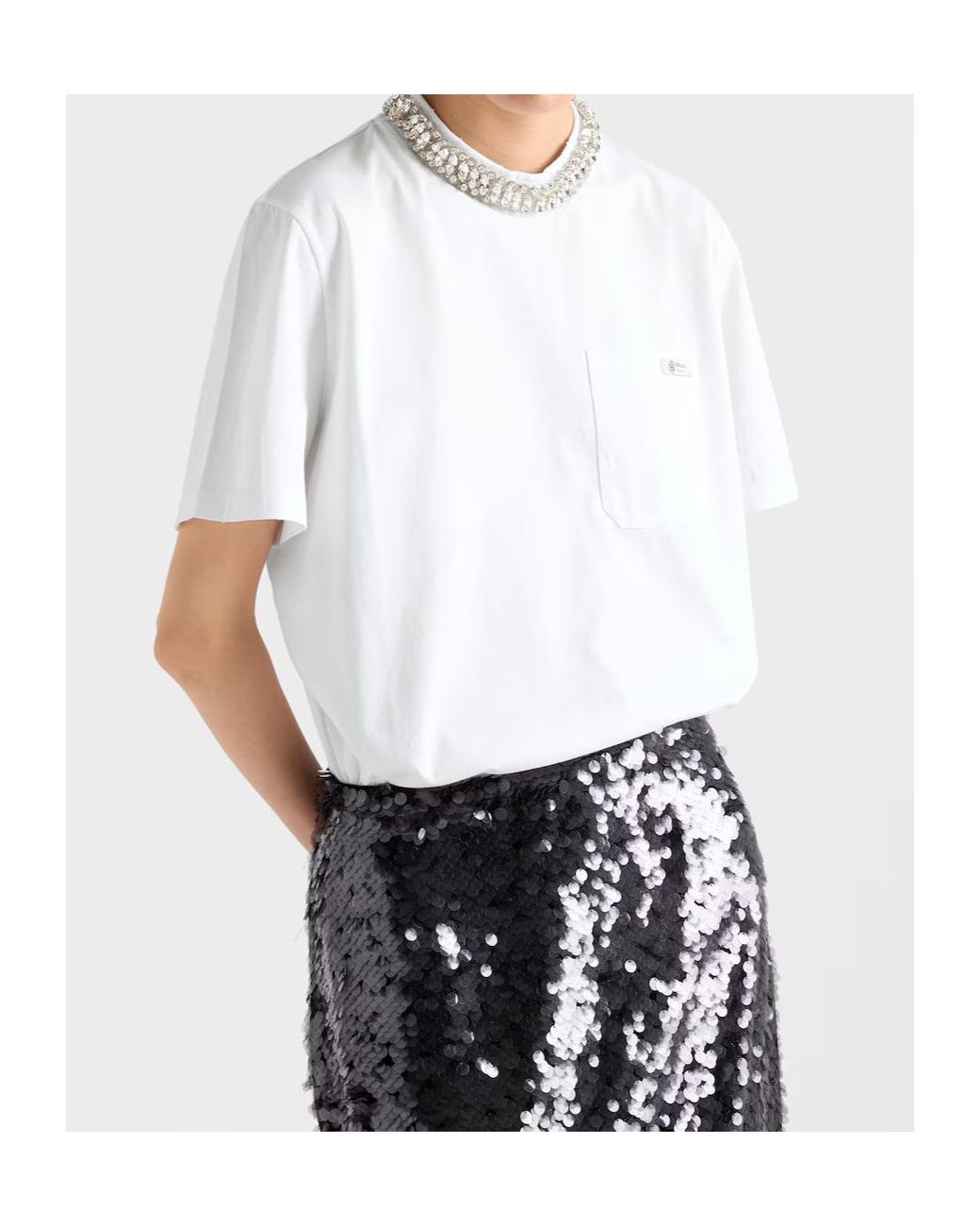 Prada White Embellished Crewneck T-Shirt