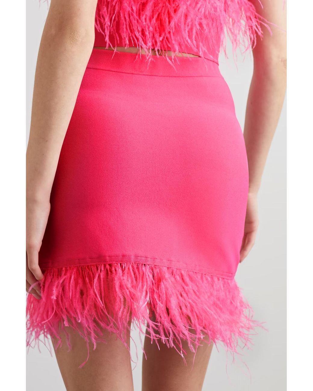 Staud Pink Chaya Feather-Embellished Knit Mini Skirt