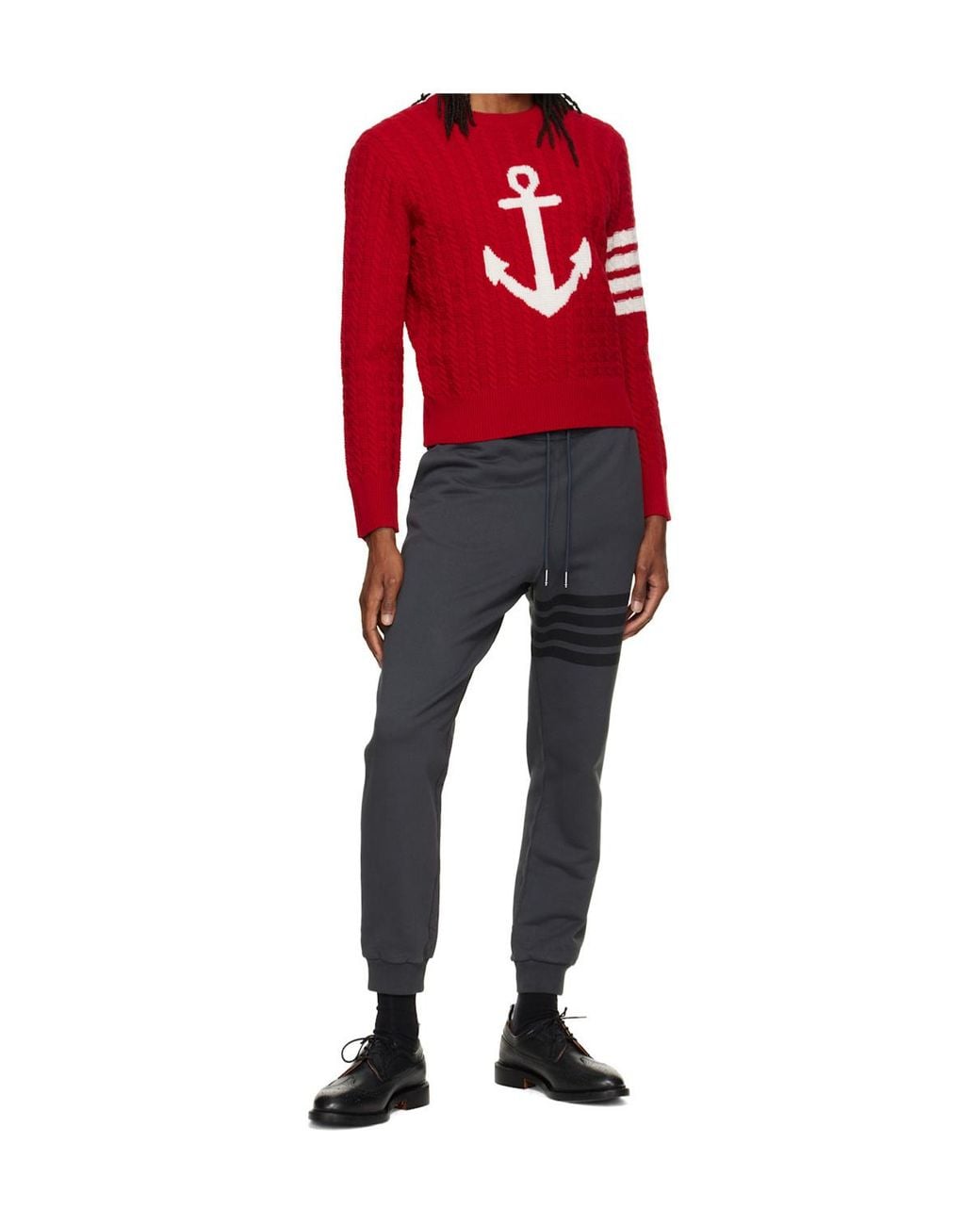 Thom Browne Red Anchor Intarsia Cable-Knit Jumper for men