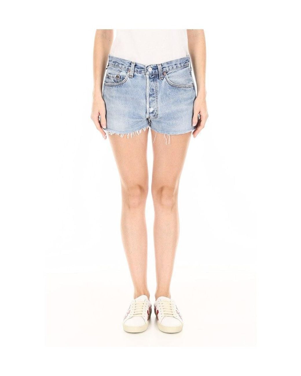 Re/done Blue Waistband Loop Shorts