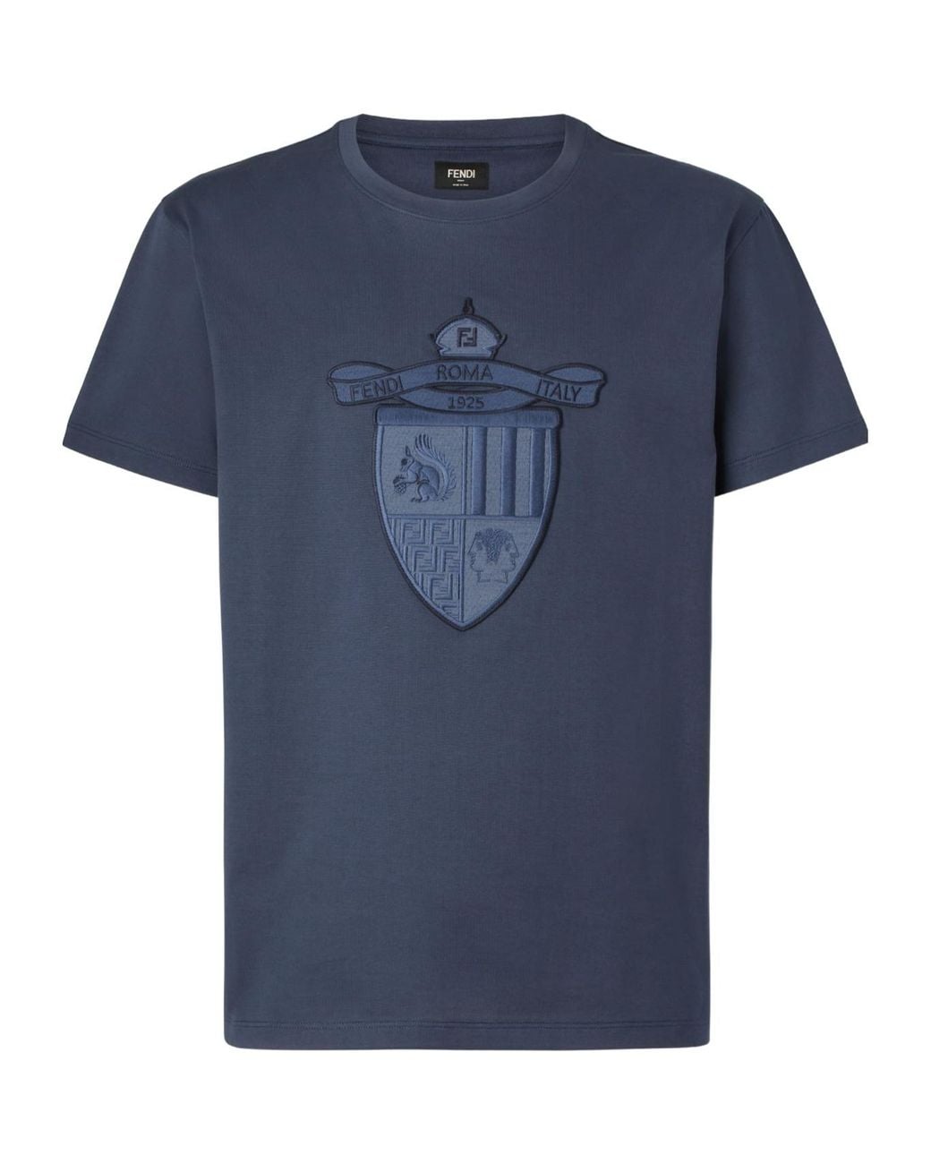 Fendi Blue Crest Embroidered Crewneck T-Shirt for men