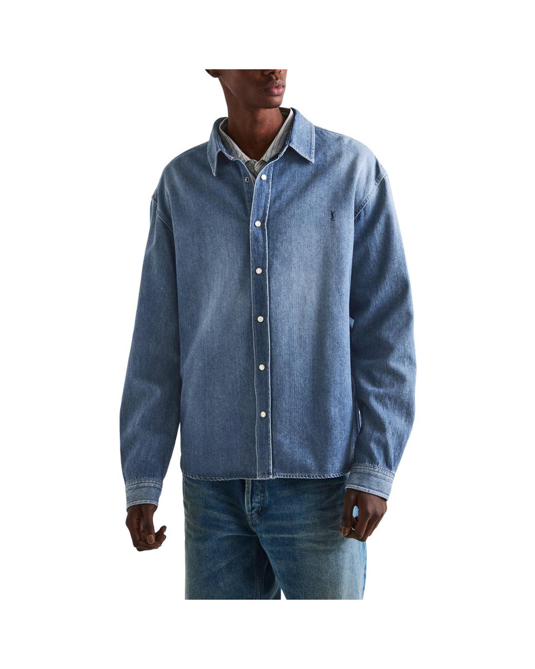Saint Laurent Blue Light Faded Denim Button-Up Shirt for men