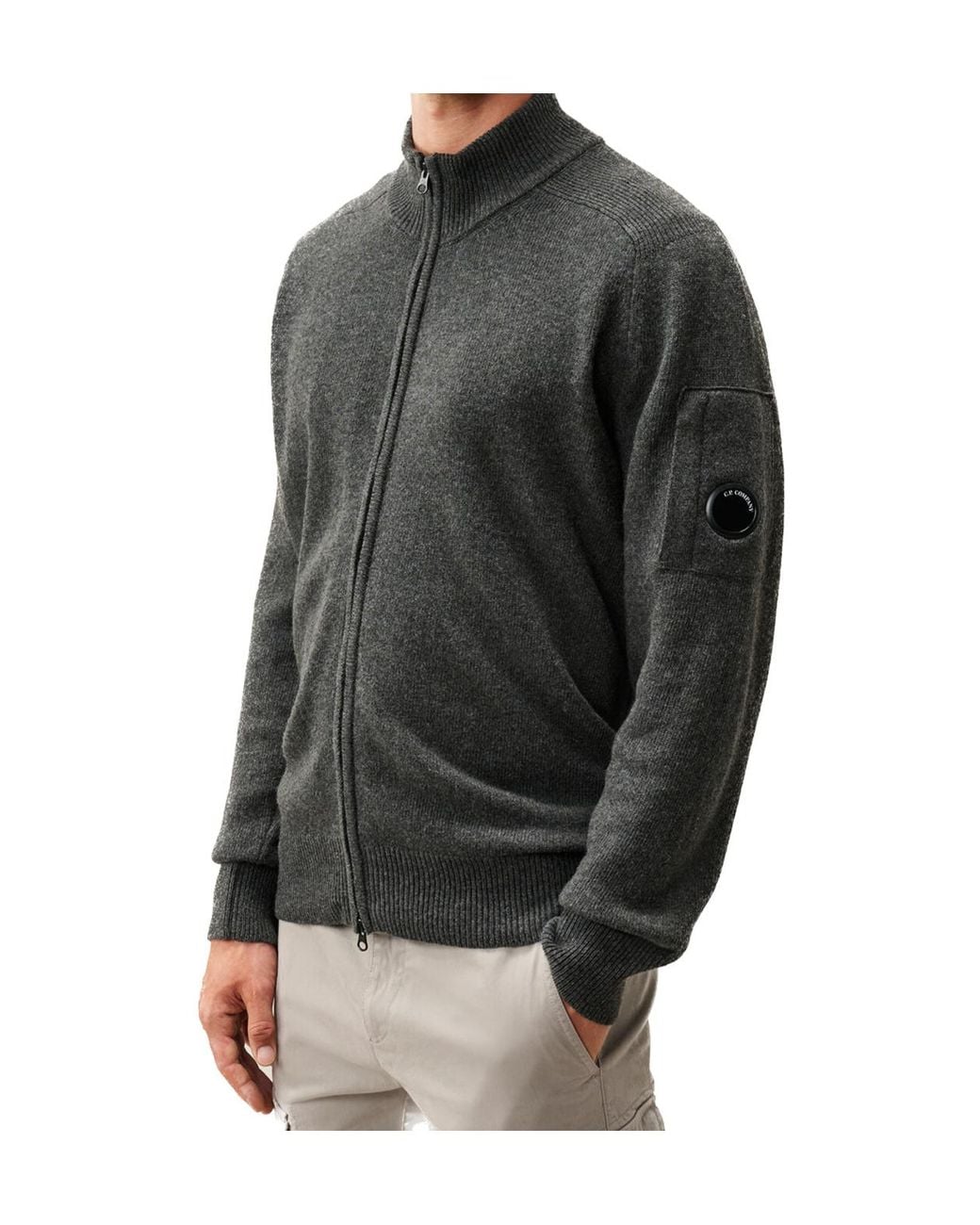 C P Company Gray Lambswool Lens Zipped Sweater for men