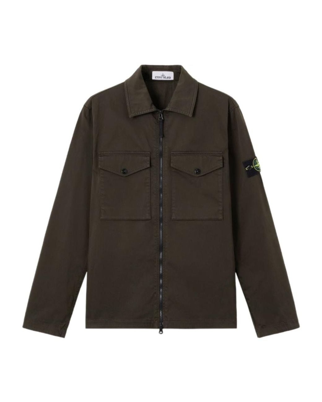 Stone Island Gray Logo-Patch Zip-Up Overshirt for men