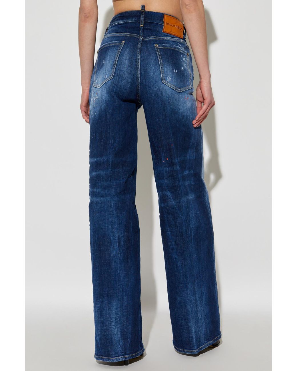 DSquared² Blue Distressed Wide-Leg Jeans