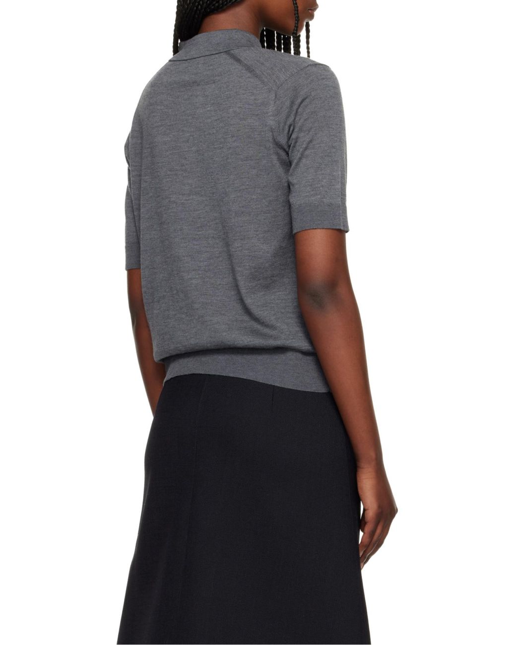Loulou de Saison Gray Short-Sleeved Knit Polo Shirt