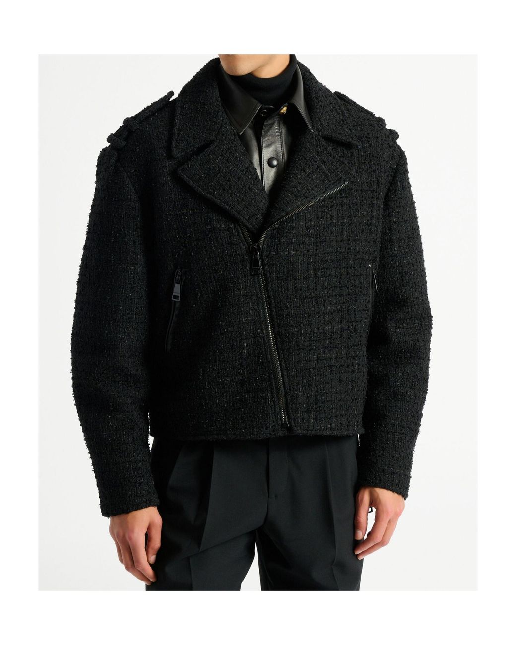 Balmain Black Tweed Biker Jacket for men
