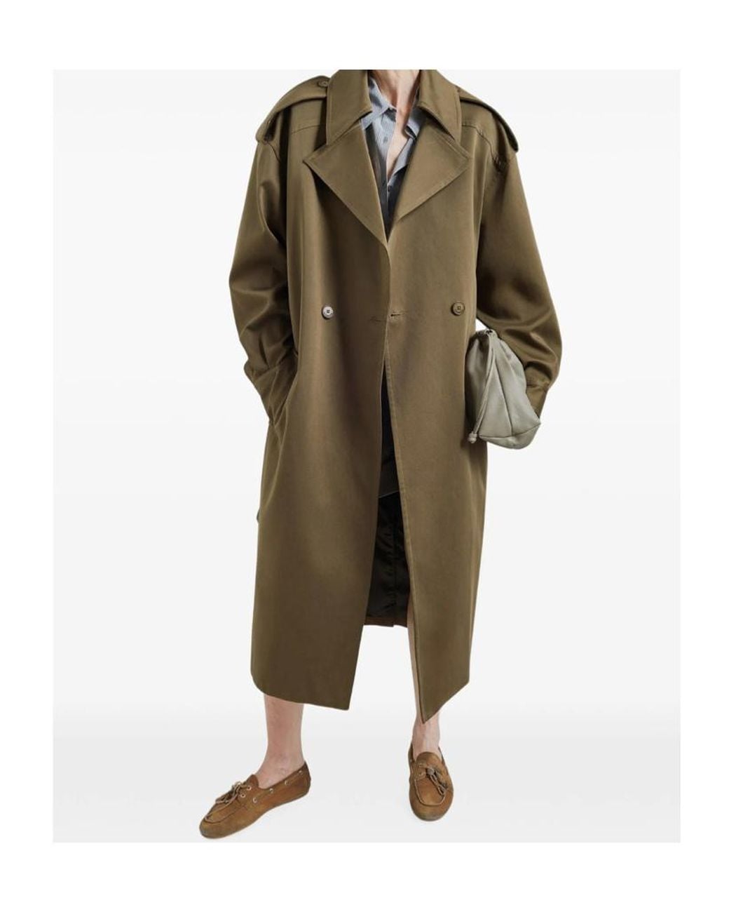 Frankie Shop Green Buttoned Long-Sleeve Trench Coat