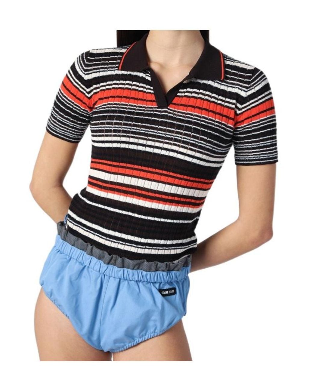 Roberto Collina Blue Striped Knitted Polo Shirt