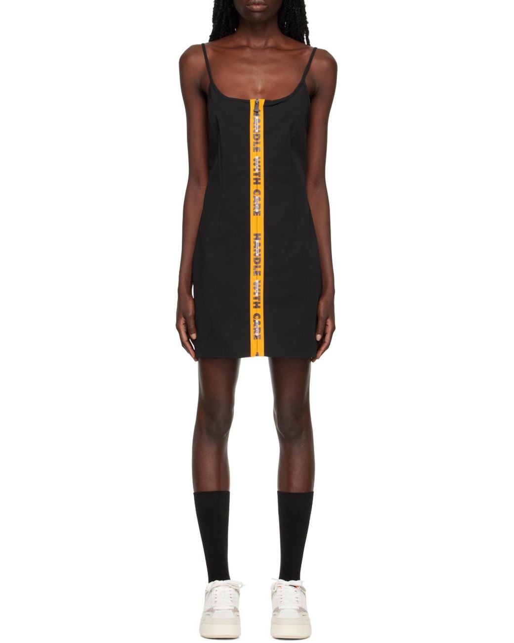 Heron Preston Black Logo Tape Zipped Mini Dress