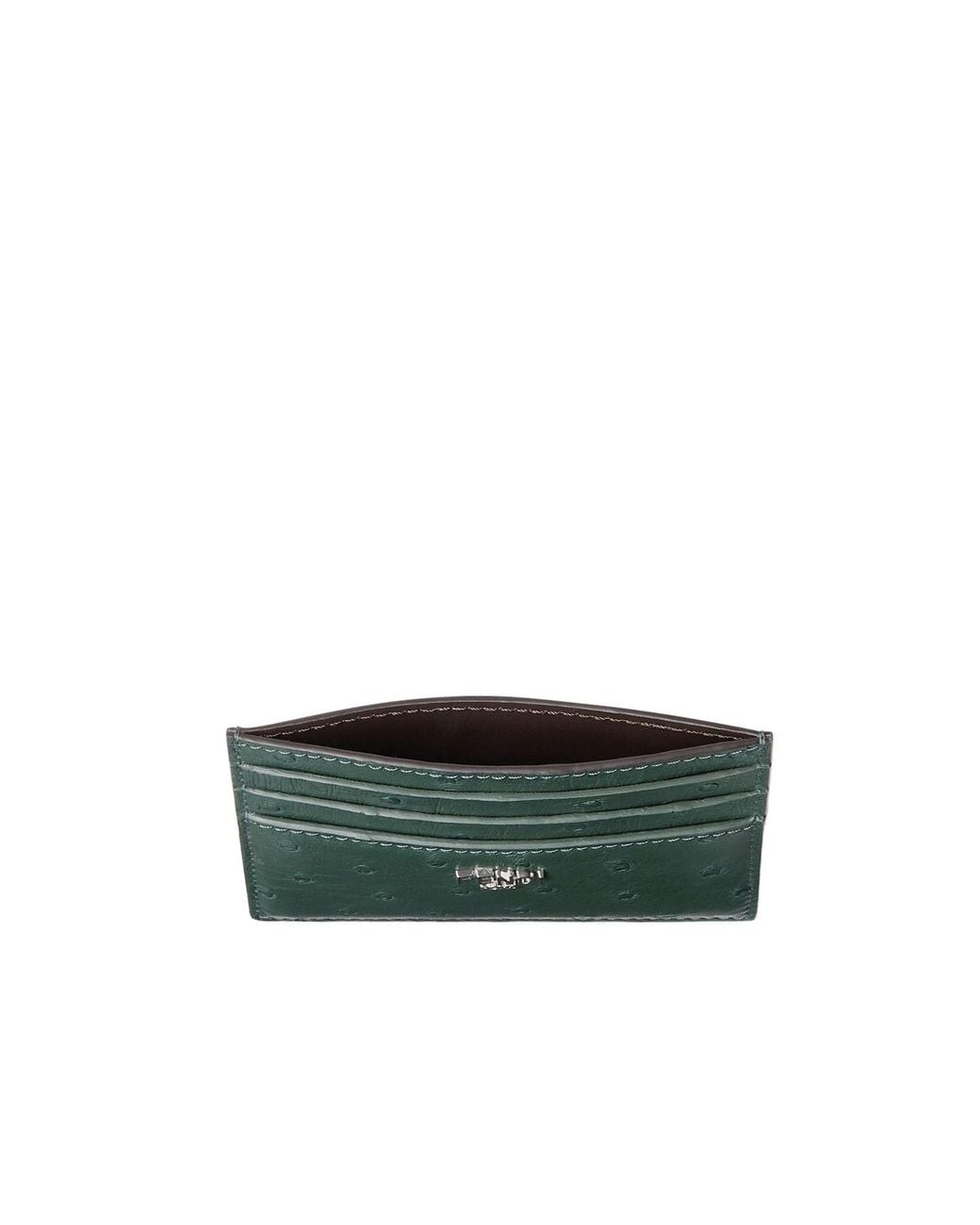 Fendi Green Dark Ostrich Leather Card Holder for men