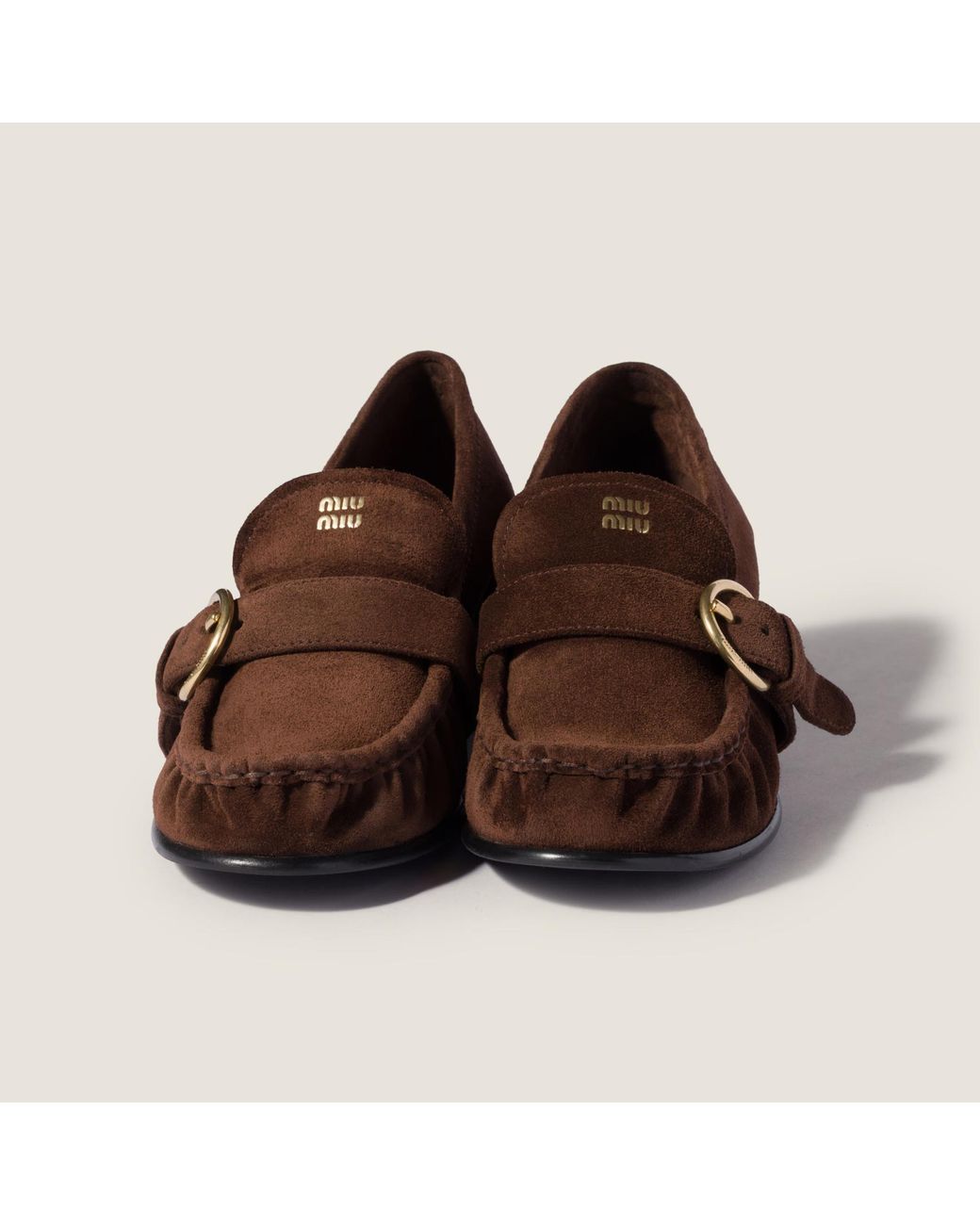 Miu Miu Brown Suede Loafers With Buckle
