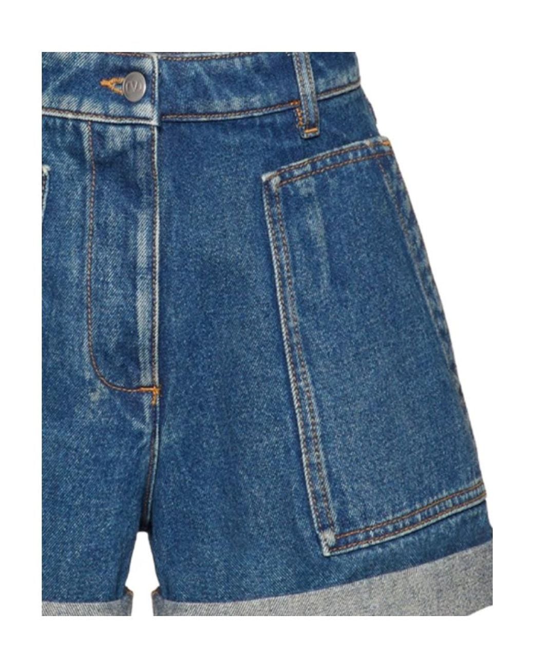 Valentino Blue Mid-Rise Denim Shorts