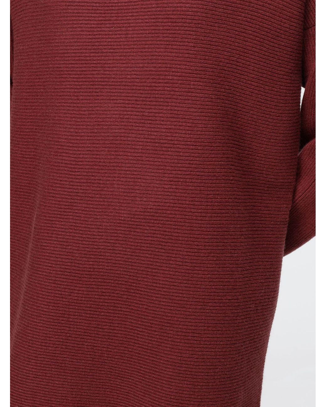 Brunello Cucinelli Red Ribbed-Knit Keyhole-Detail Dress