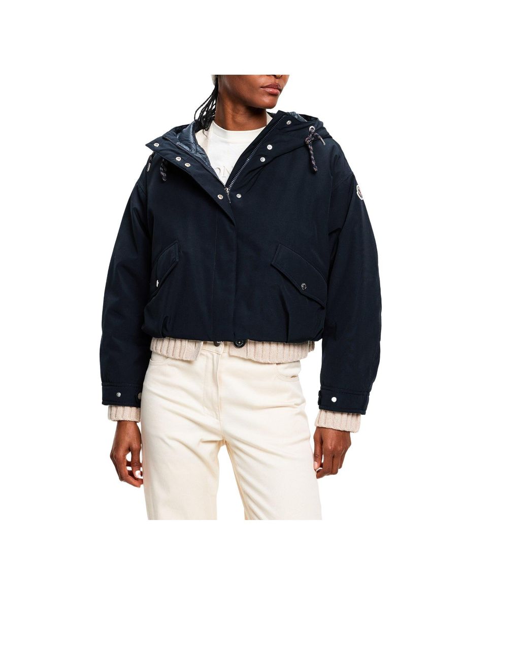 Moncler Blue Cropped Hooded Jacket