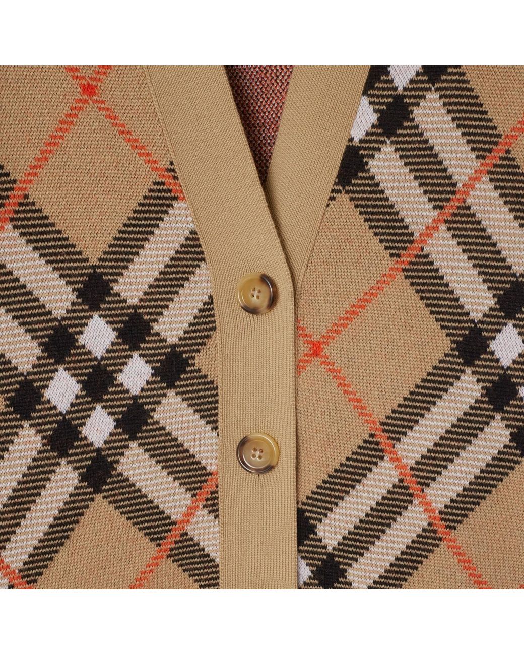 Burberry Brown Checked V-Neck Buttoned Cardigan