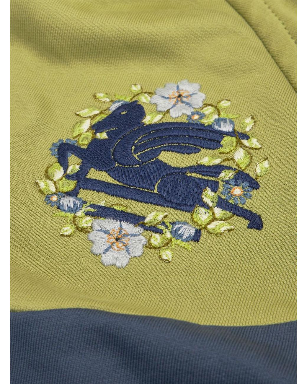 Etro Blue Pegaso-Embroidered Two-Toned Drawstring Hoodie for men
