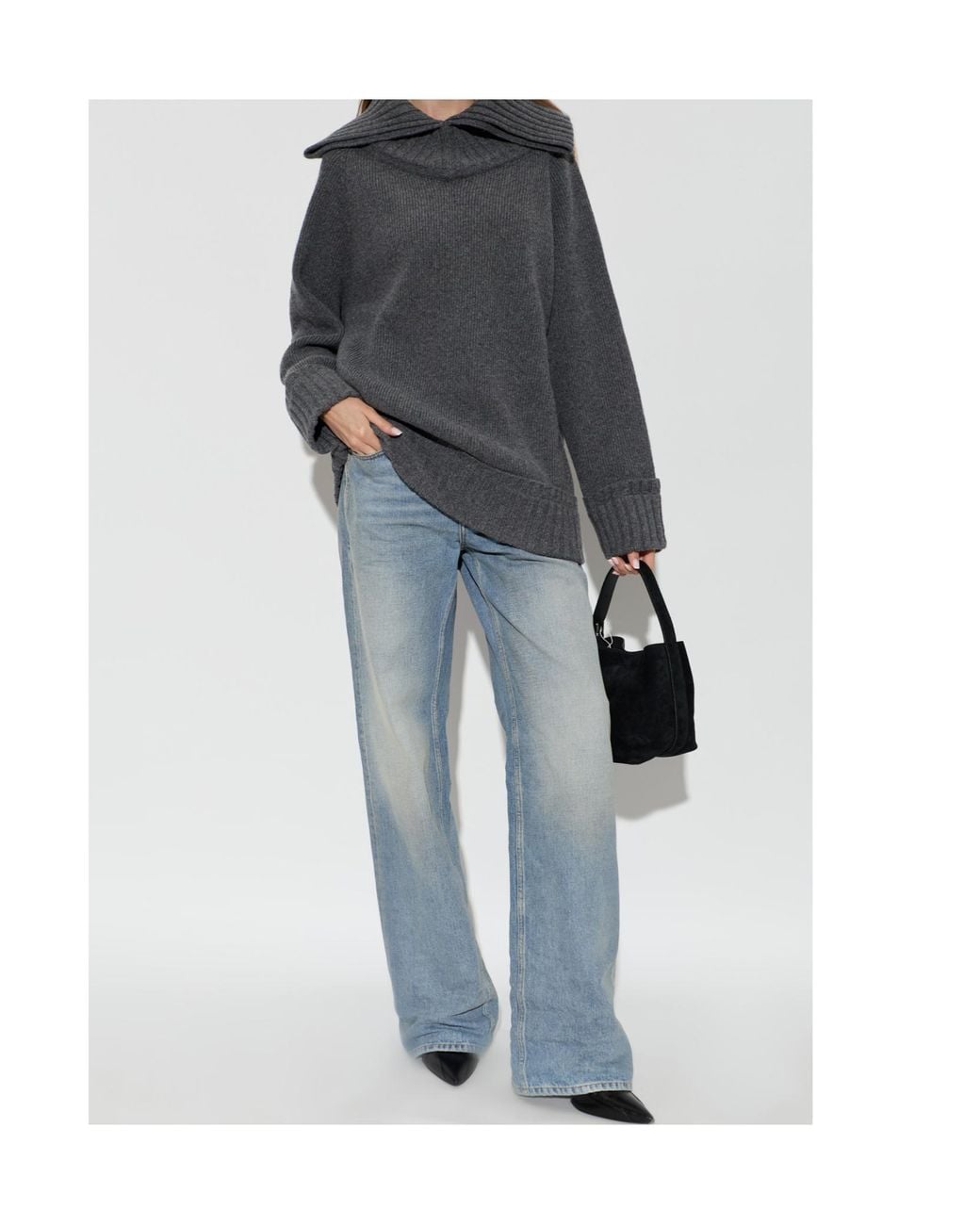 Victoria Beckham Gray Wide Collar Knitted Sweater