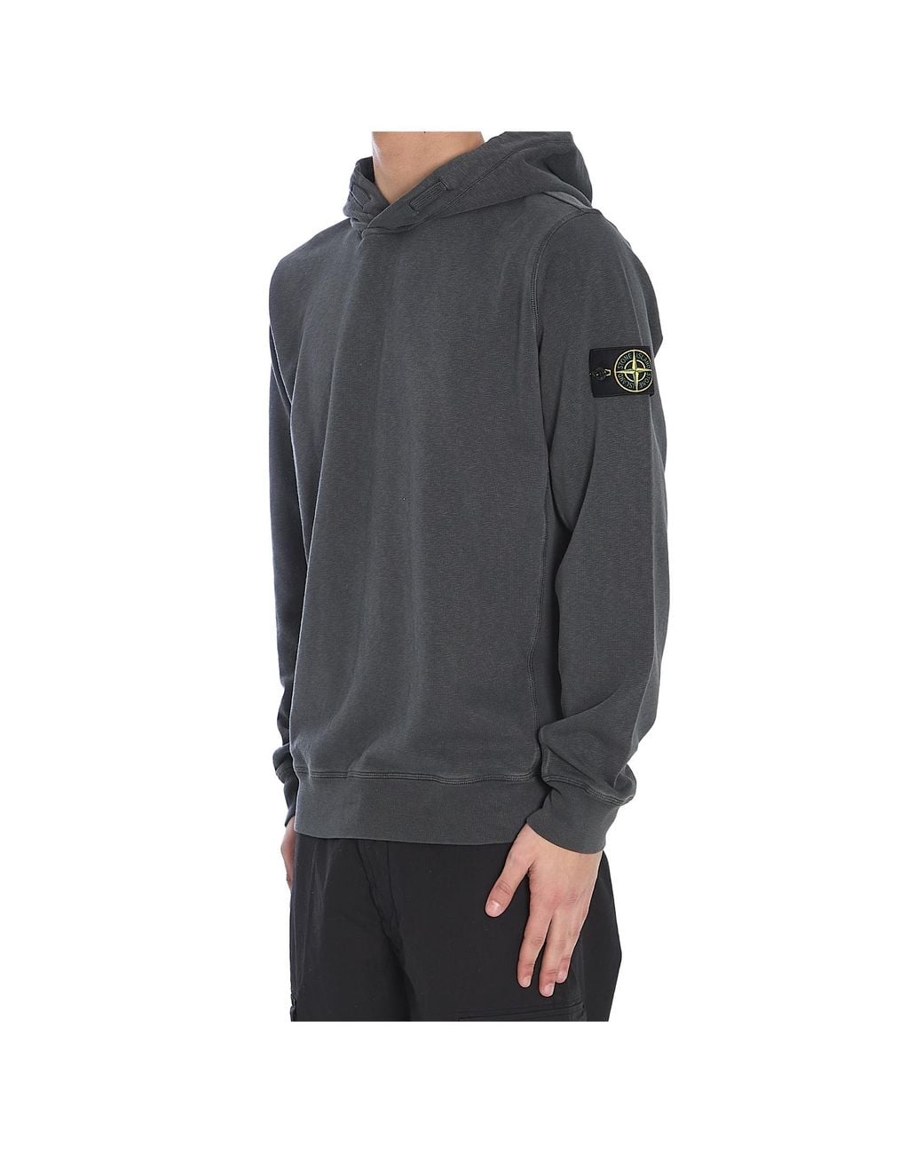 Stone Island Black Logo-Patch Long-Sleeved Hoodie for men