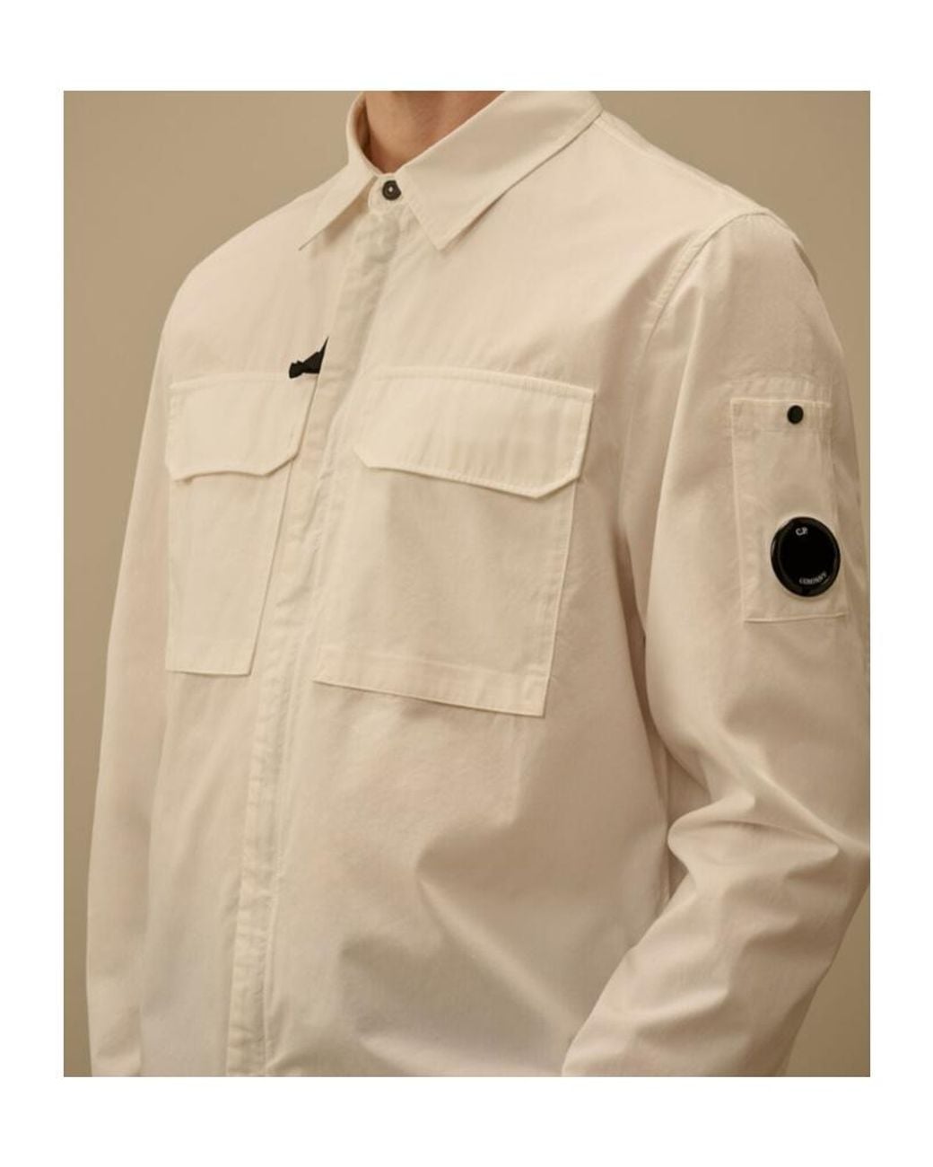 C P Company Natural Lens-Detail Zip-Up Shirt for men