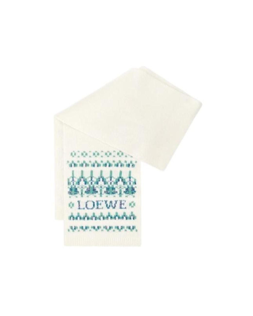 Loewe White Fairisle-Pattern Embellished Scarf