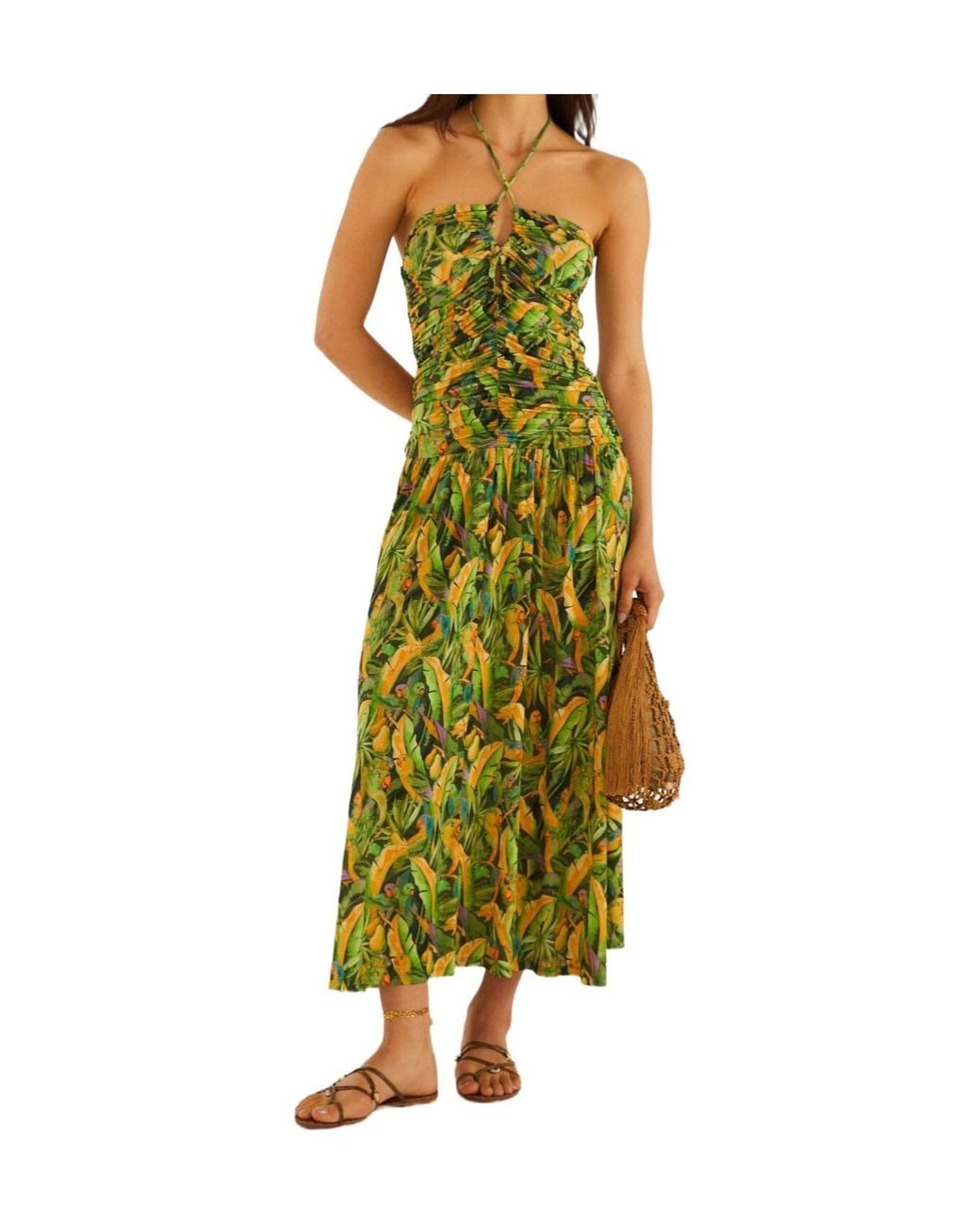 Farm Rio Green Ruched Bodice Maxi Dress