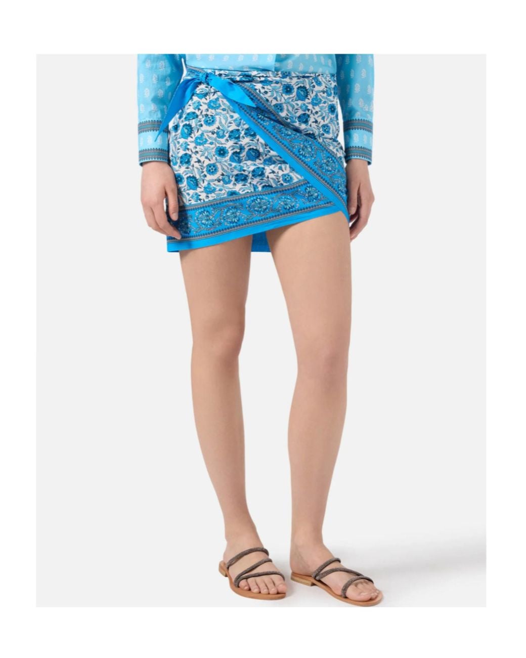 Mc2 Saint Barth Blue Angi Floral Wrap Mini Skirt