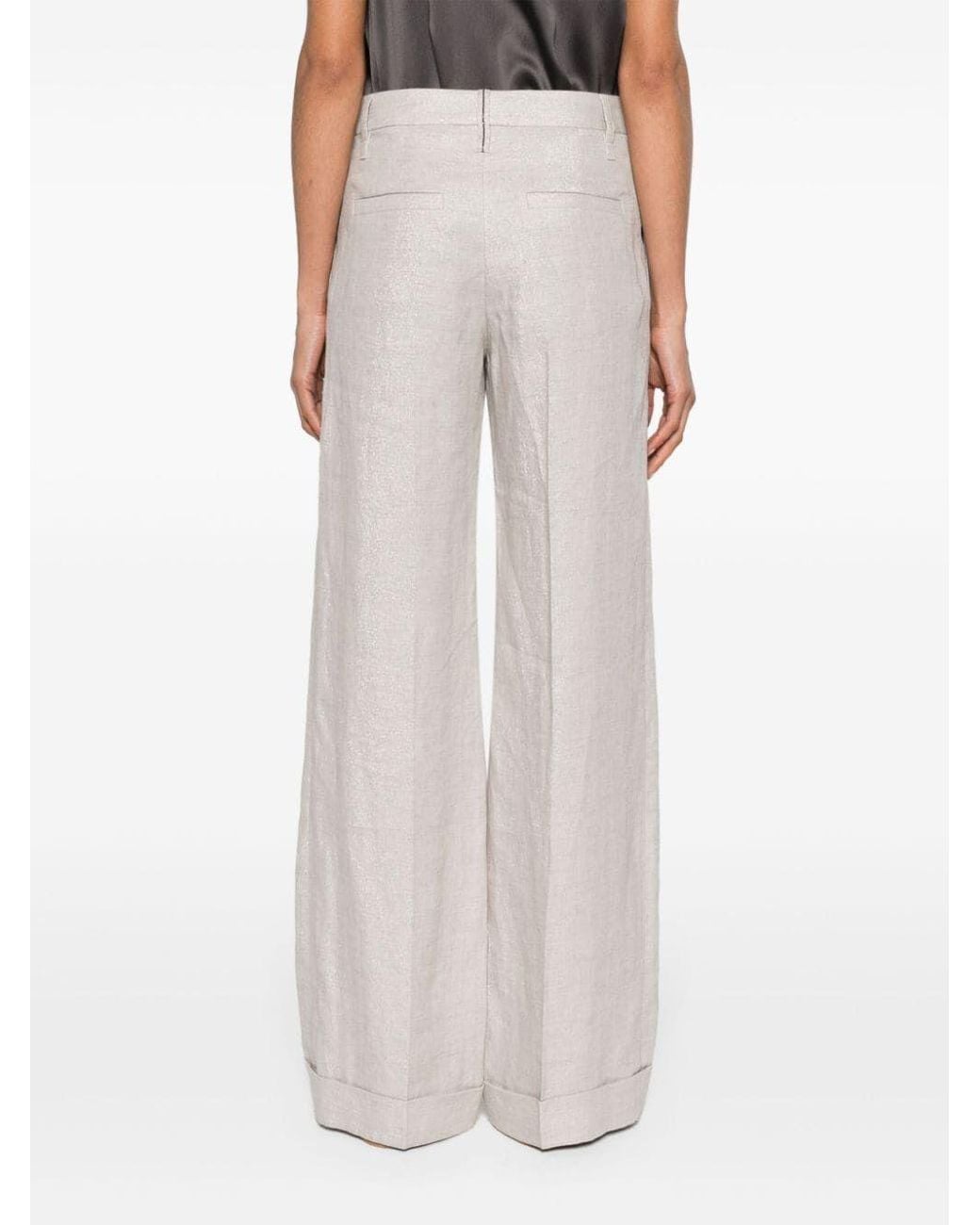 Brunello Cucinelli Gray Lurex Wide-Leg Trousers