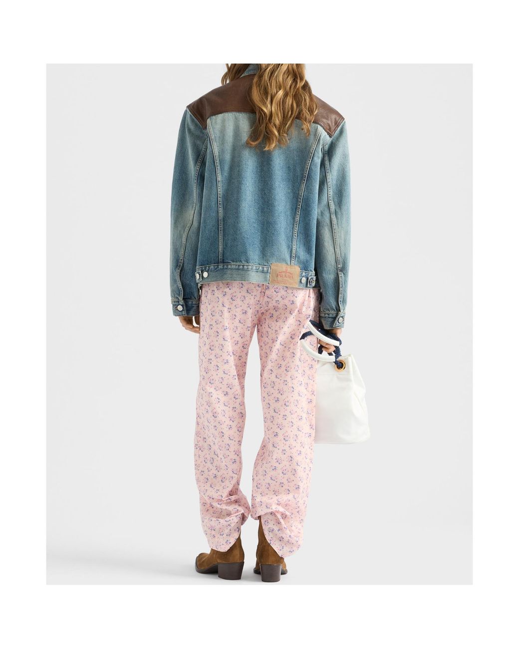 Prada Blue Denim And Leather Blouson Jacket